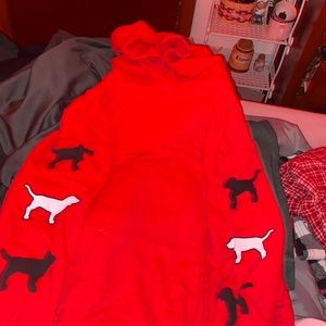red PINK hoodie w dogs. selling because i need more room to store clothes.
